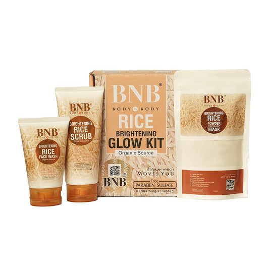 BNB 3 in 1 Brightening Glow Kit Rice Scrub Face Wash + Mask